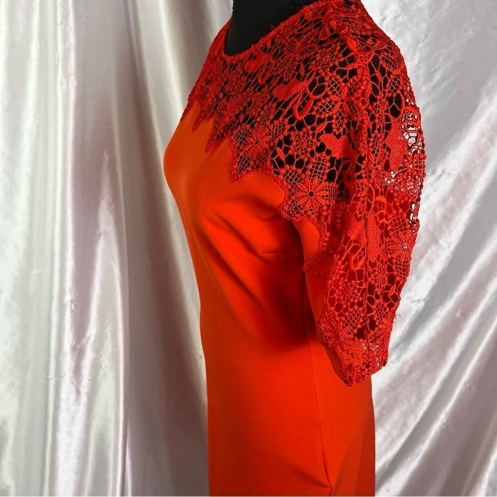 Zara Red Floral Lace Semi-Fitted Knee-Length Dress NWT | Romantic Trendy S